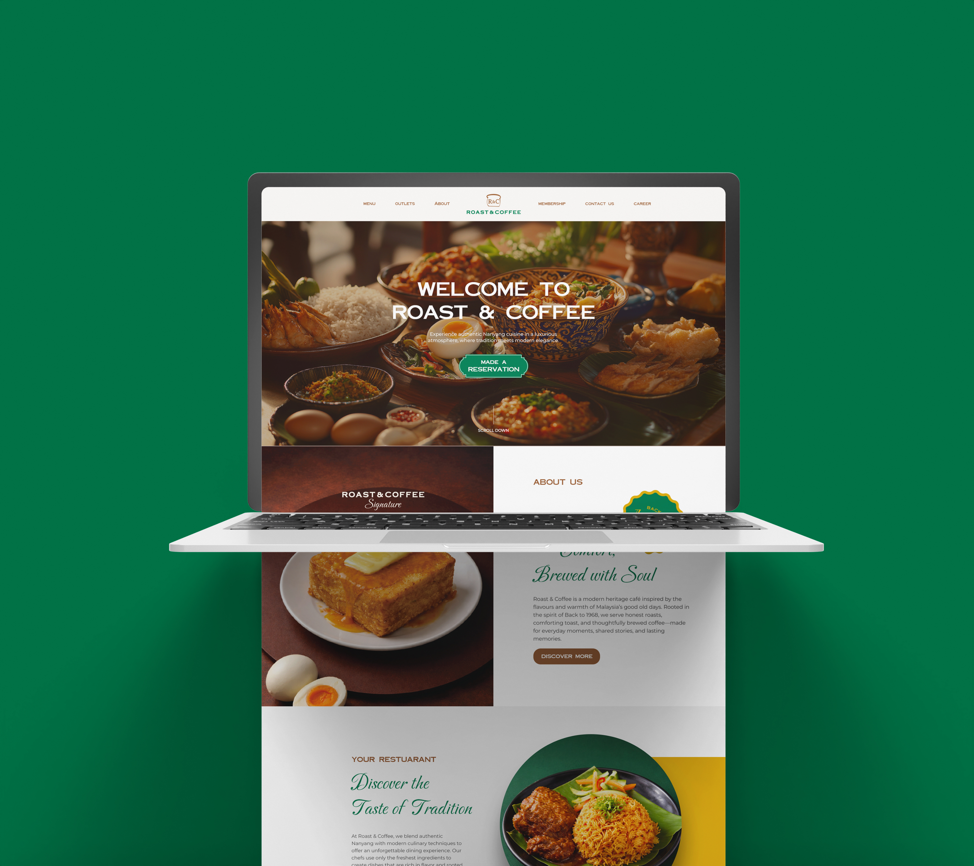 Roast and Coffee responsive website design displayed on a laptop